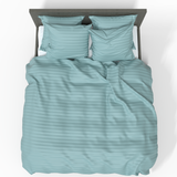 Rankų darbo prabangus Premium juostuoto satino medvilninis patalynės komplektas | Aquifer