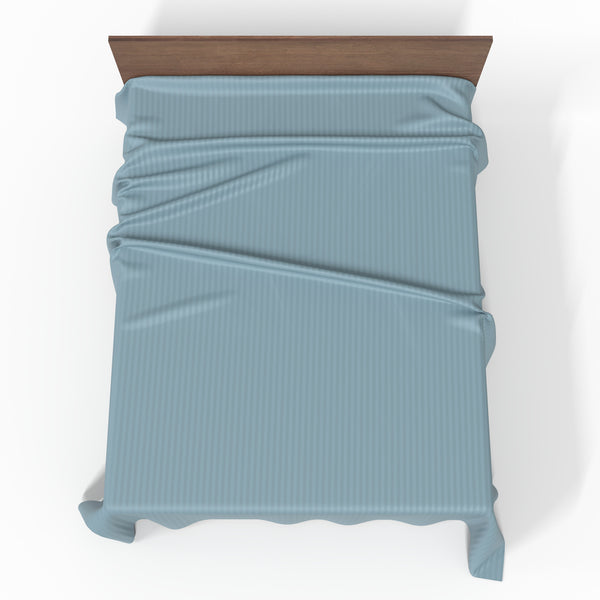 Rankų darbo prabangi Premium juostuoto satino medvilninė paklodė be gumos | Stone Blue