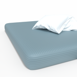 Handmade Luxurious Premium Striped Satin Cotton Fitted Sheet | Stone Blue