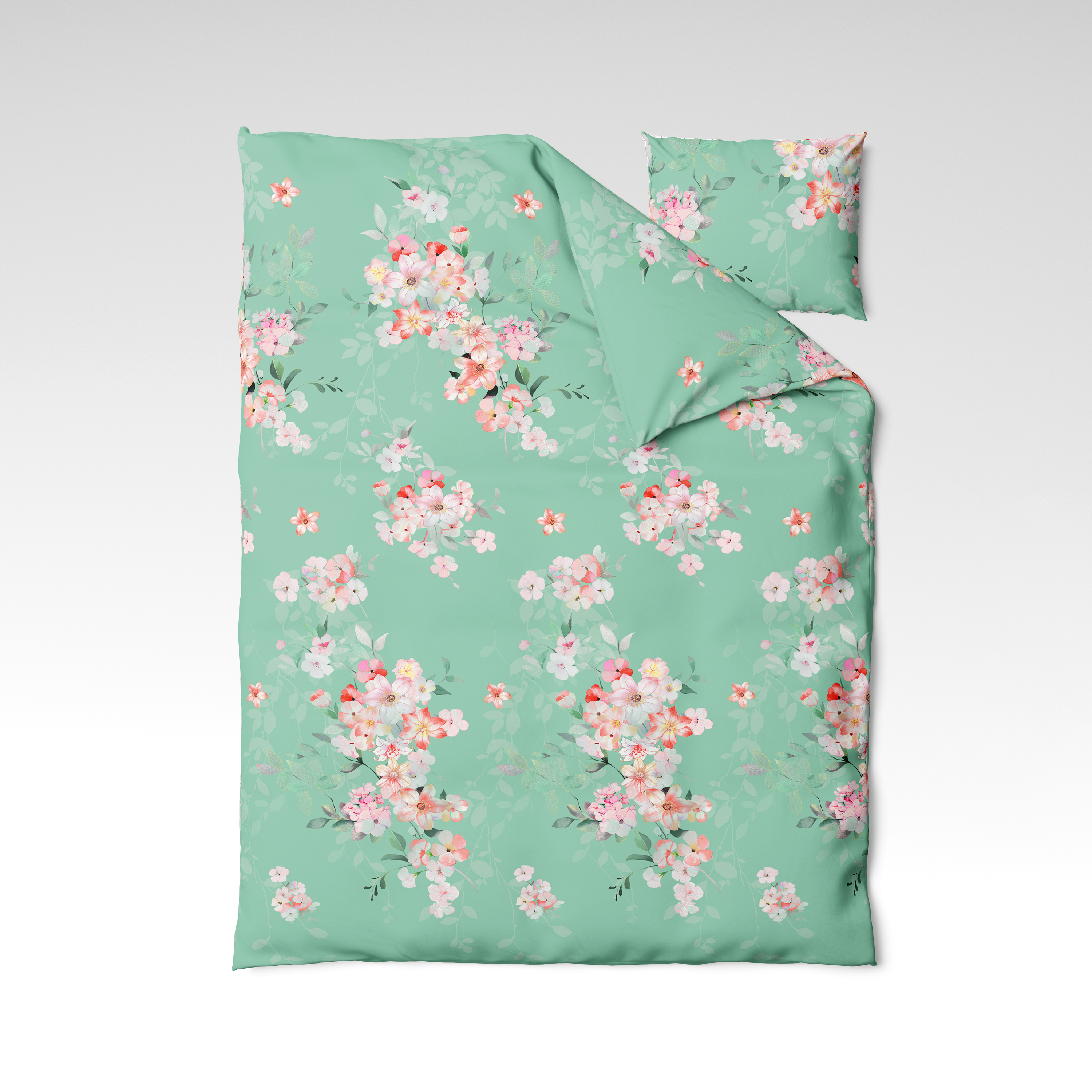 Rankų darbo medvilninis patalynės komplektas | Mint Blossom